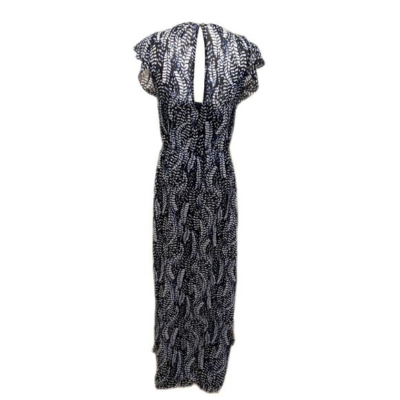 White House Black Market feather design, flutter sleeve, blk wht blue maxi XXS - Picture 2 of 9
